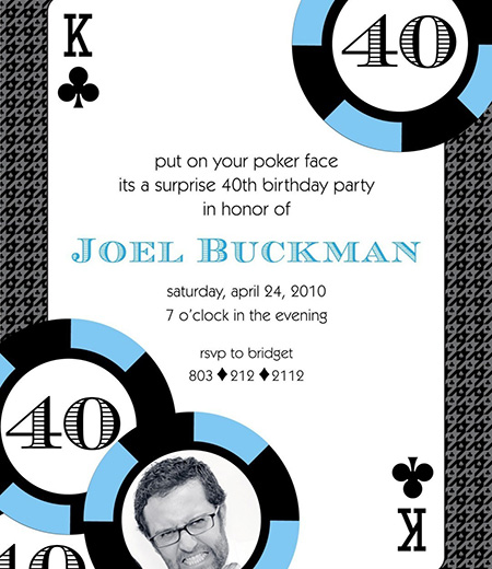 Casino Poker Vegas Birthday Party Printable Invitation - Blue